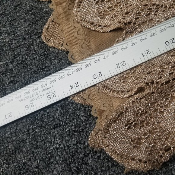 DAMIANOU Women's Made in the USA Gold Shimmer Lace Scalloped Blouse Top Size L - Picture 10 of 11